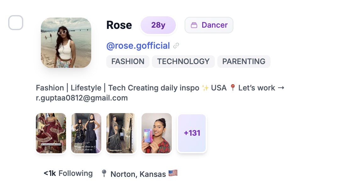 Rose — fashion and lifestyle creator profile on Social Cat