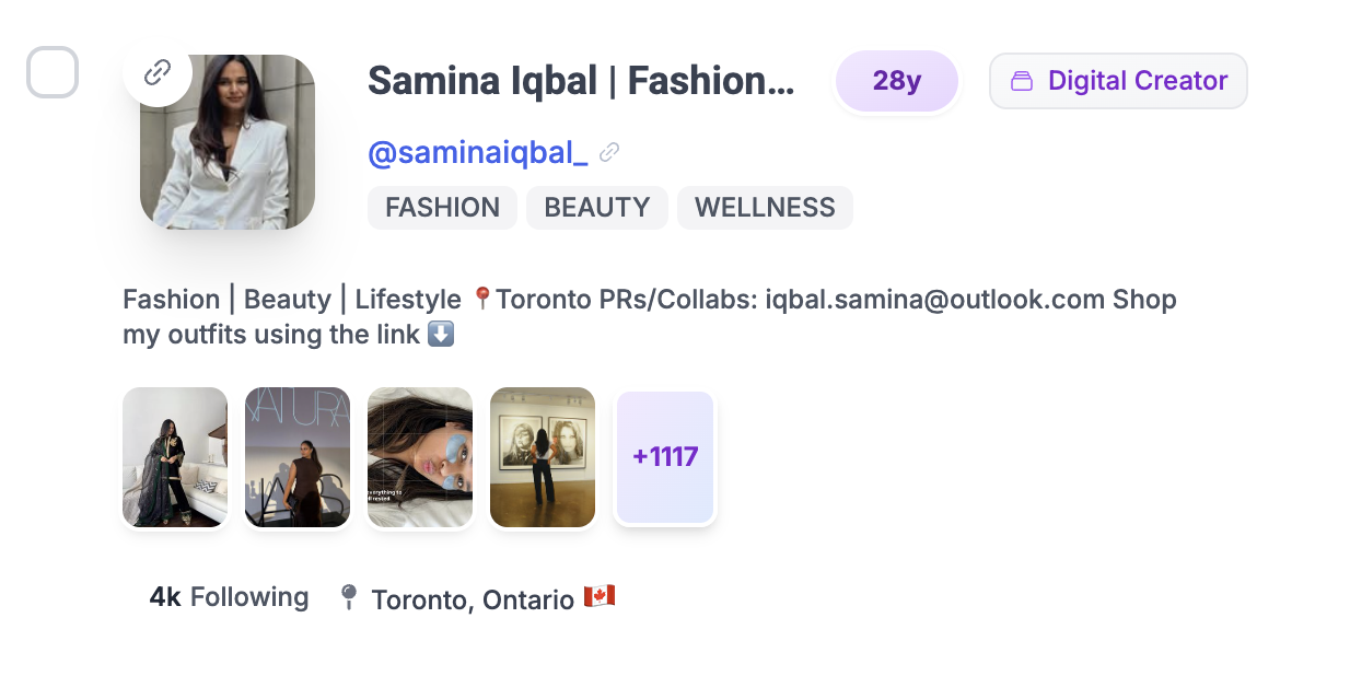 Samina Iqbal — fashion and beauty creator profile on Social Cat